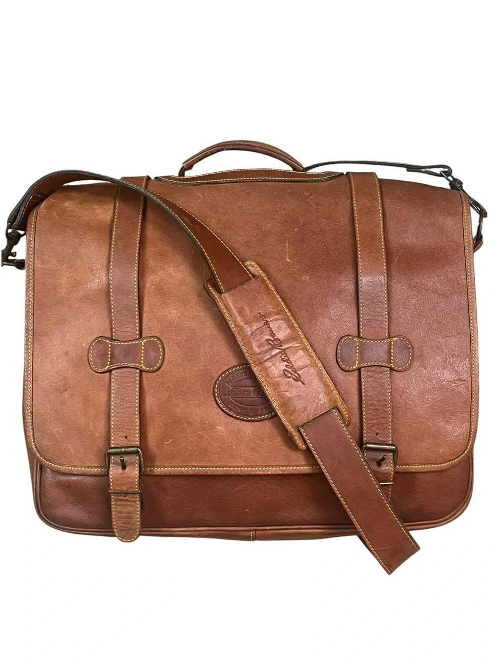 Vintage Eddie Bauer Leather Messenger Bag Briefcase Classic Timeless Preppy Tan